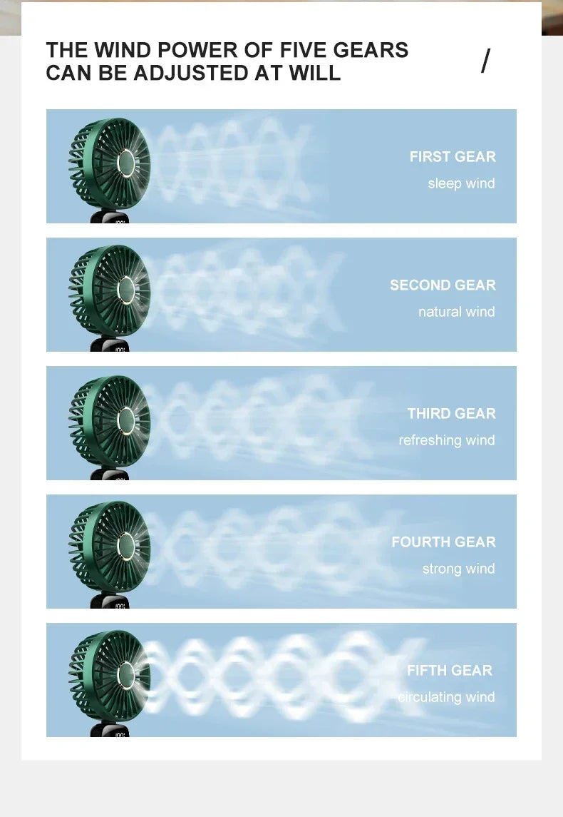 5-Speed Rechargeable Folding Handheld Fan