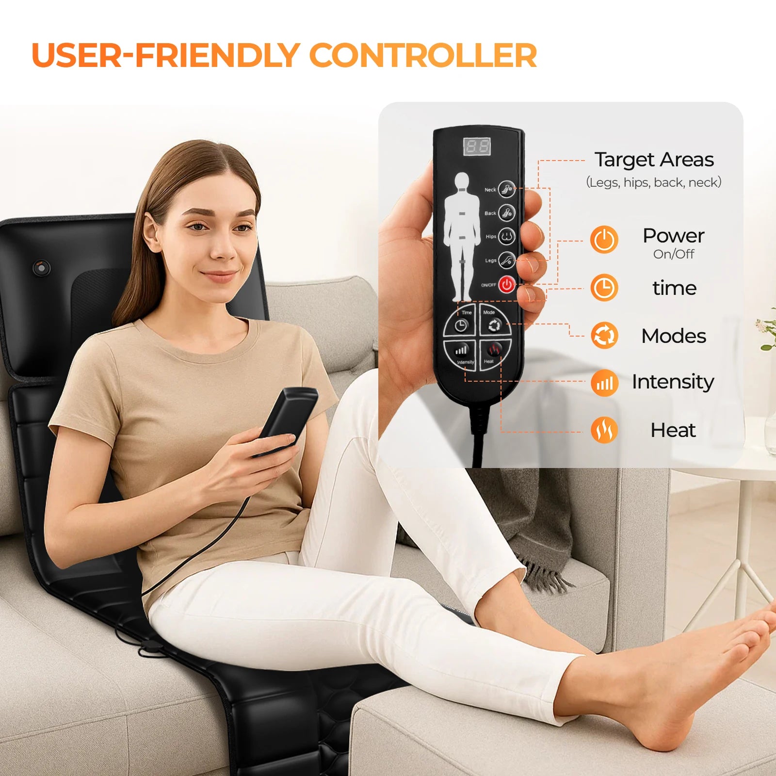 Full Body Massage Mat with Heat – 10 Vibrating Motors, 9 Intensity Levels & Foot Massager Option - Flexivo