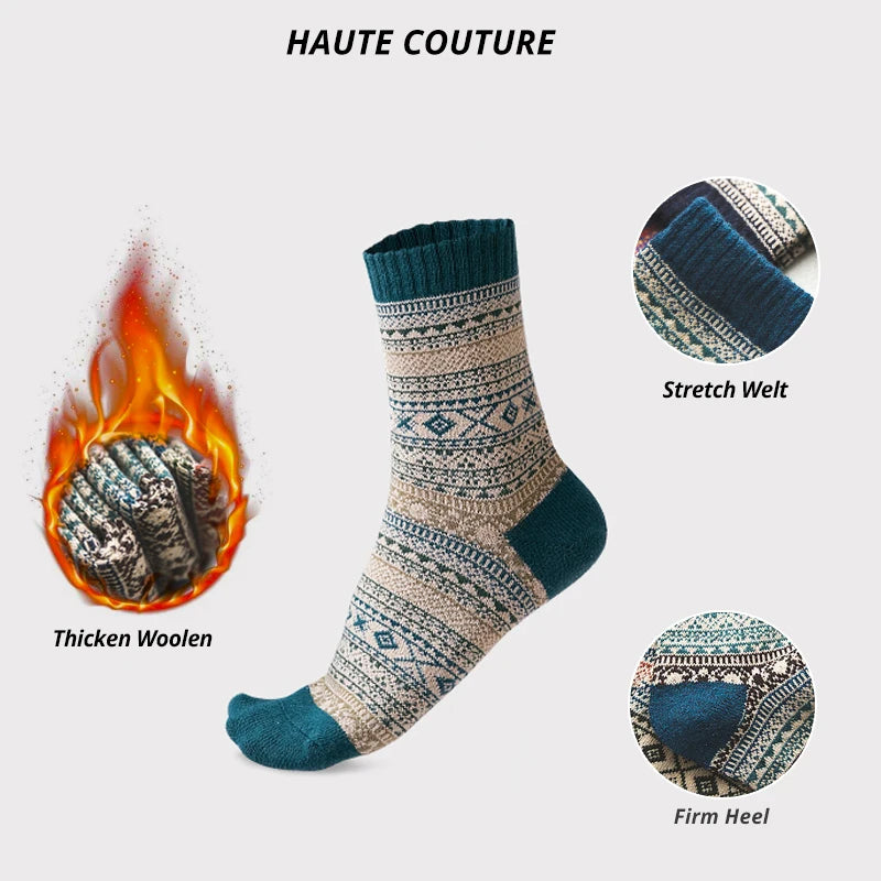 Men's Patterned Winter Crew Socks, 5 Pairs