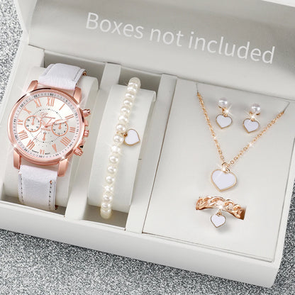 Women's Quartz Watch & Heart Jewelry Set