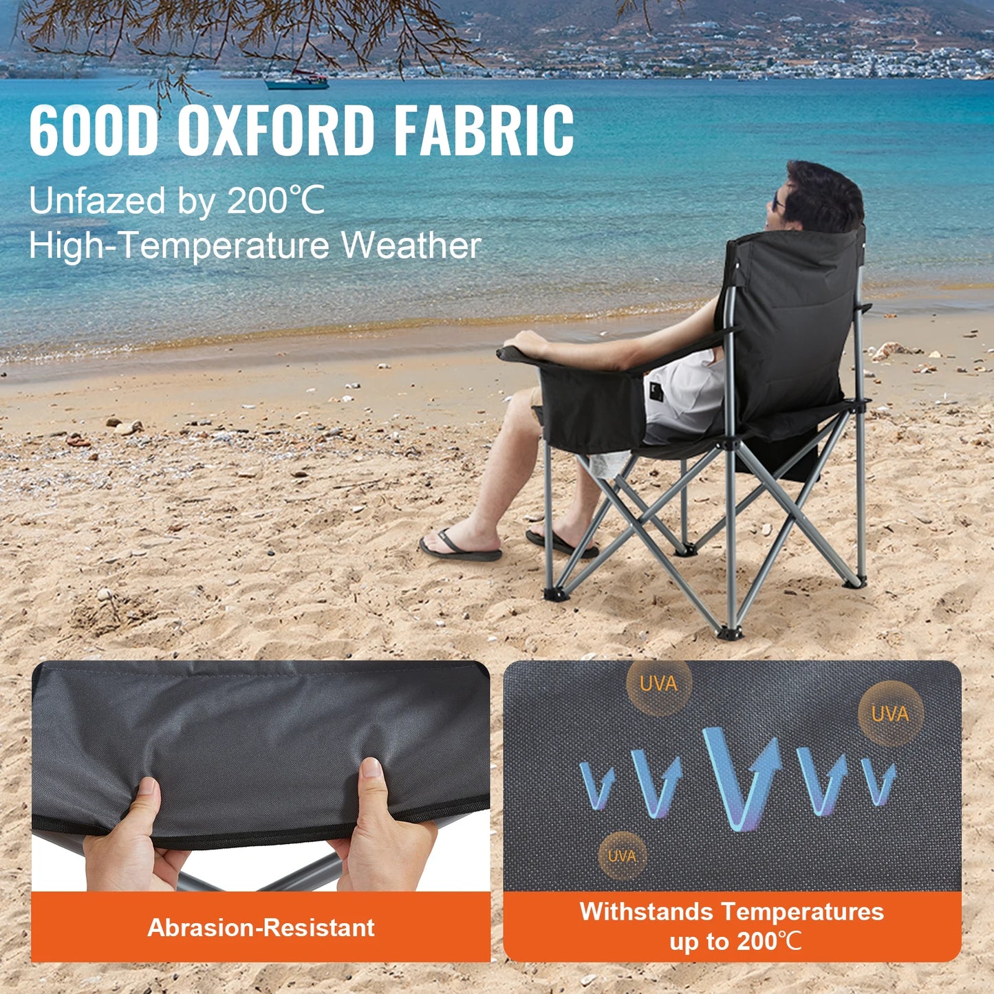 Portable Camping Folding Chair – 350lb Capacity, Padded Arms & 3 Storage Bags