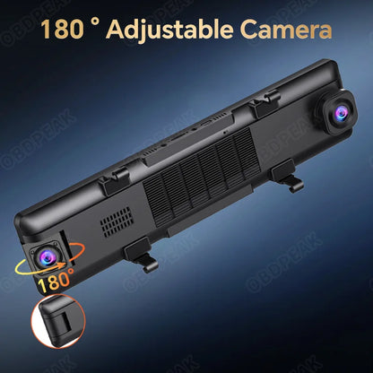 4K WiFi 3-Channel Dash Cam - 11.26" Rearview Mirror with Front, Rear & Interior Cameras