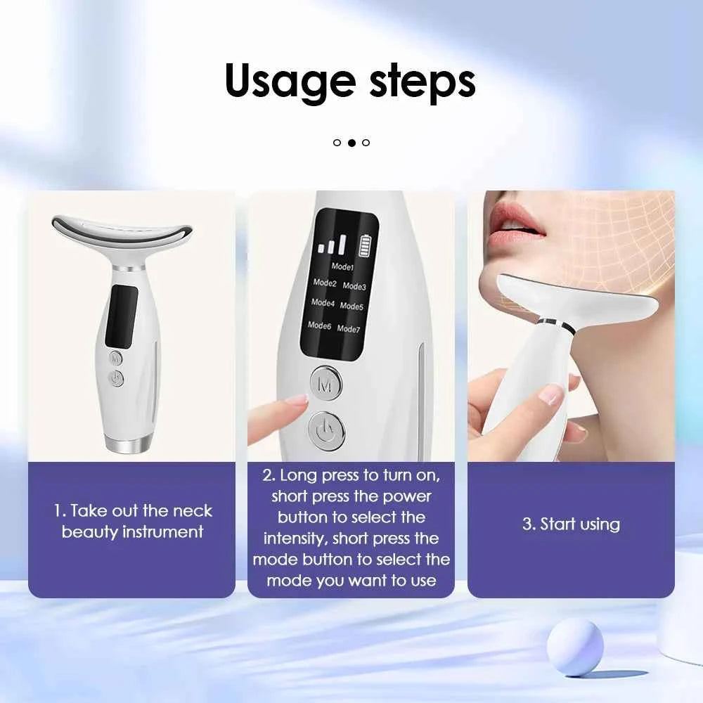 7-Color LED Beauty Device for Neck & Face – Vibration Massage, Skin Tightening & Lifting Tool - Flexivo