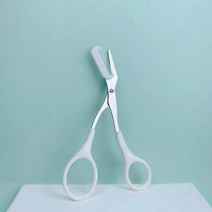 Eyebrow Trimming Scissors with Built-In Comb — Stainless Steel Grooming Tool