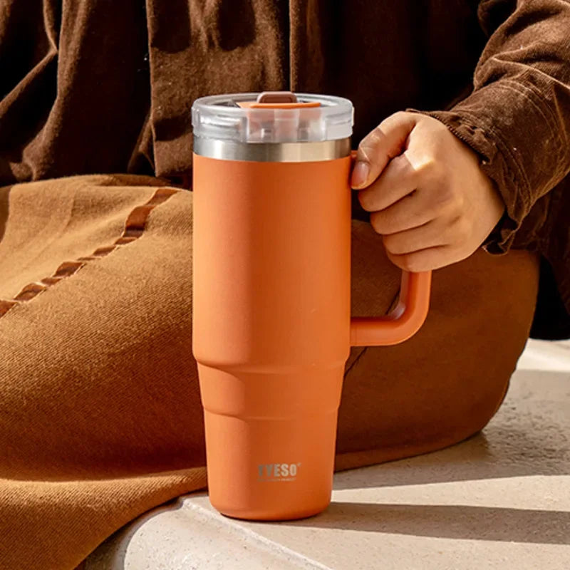 TYESO Vacuum Insulated Travel Mug with Handle & Straw - 900ml & 1200ml