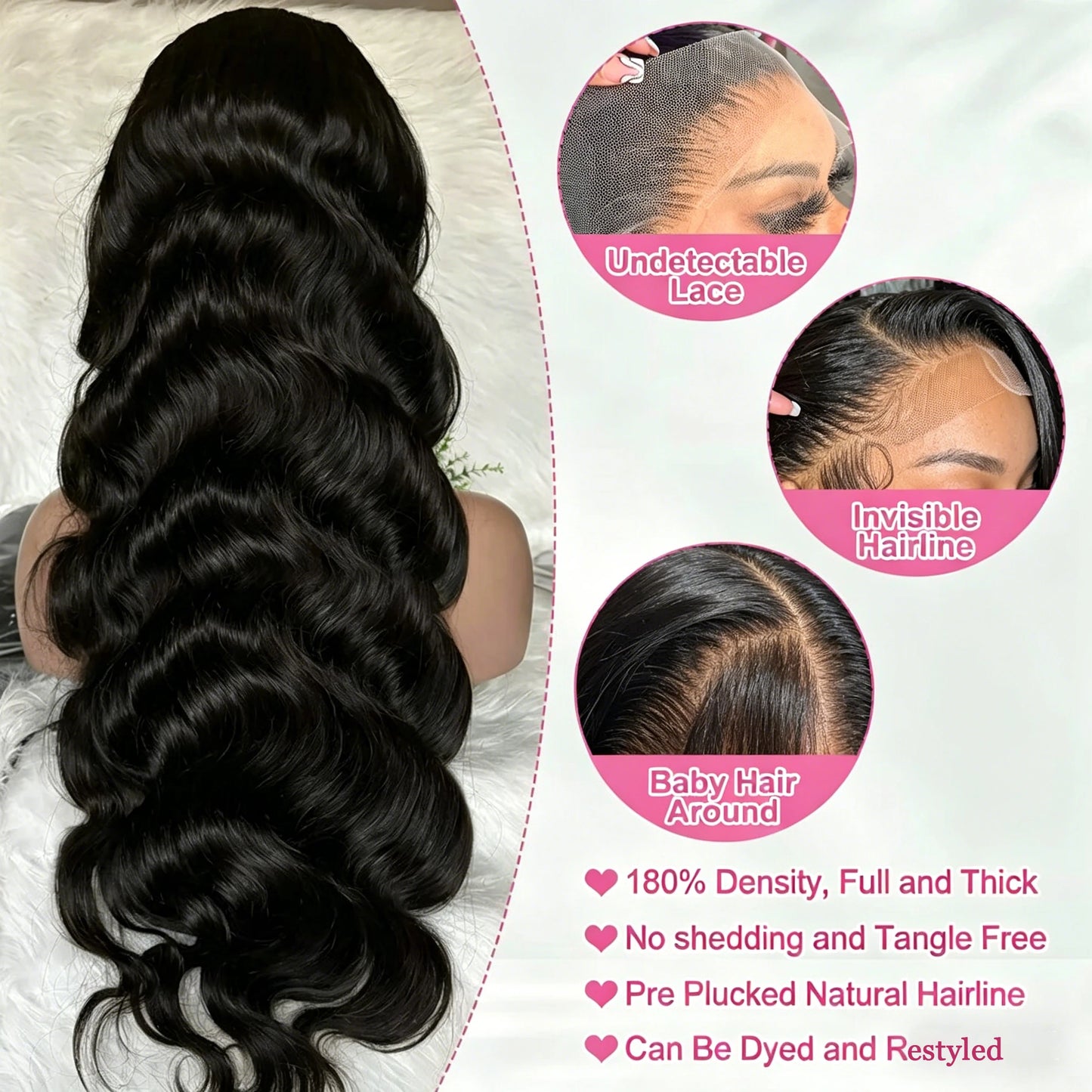 Brazilian Body Wave Human Hair Wig – HD Lace Front, 180% & 200% Density, 16–38 Inch