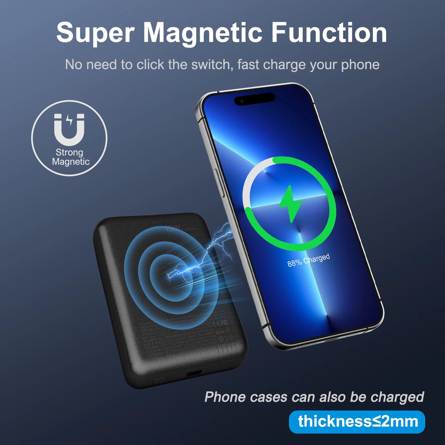 5000mAh Magnetic Wireless Power Bank - 20W Fast Charging Portable Charger for iPhone 16/15/14/13/12