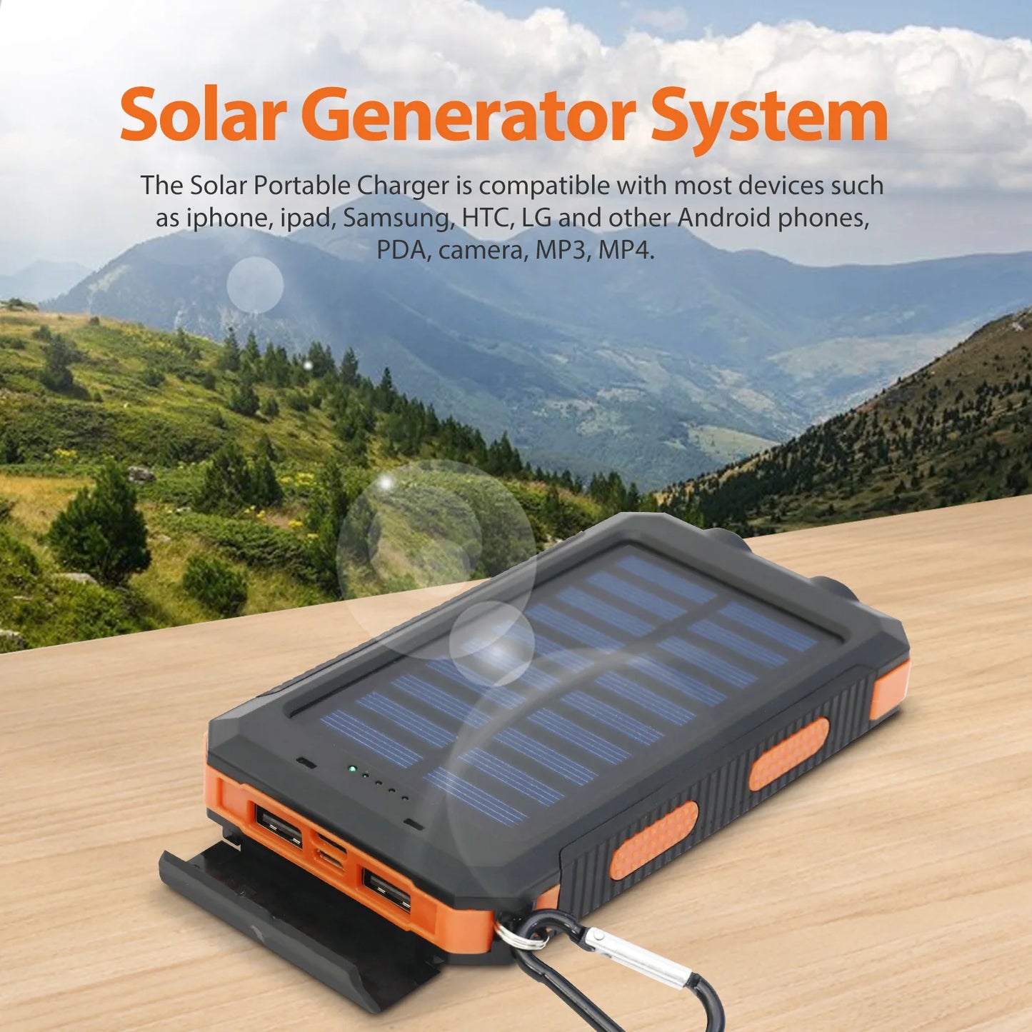 20000mAh Solar Power Bank - Waterproof Portable Charger with Dual USB Ports & LED Flashlight