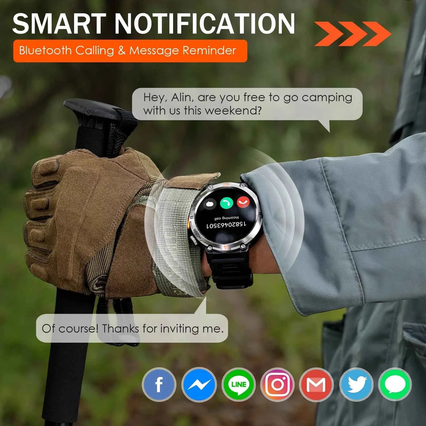KE3 Military Smart Watch with Bluetooth Calls, Health Monitor, and LED Flashlight for Men - Flexivo