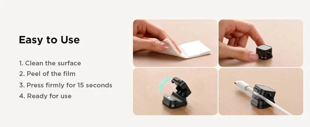 Magnetic Cable Clips — Adhesive Cord Organizer for Desk, Home & Office