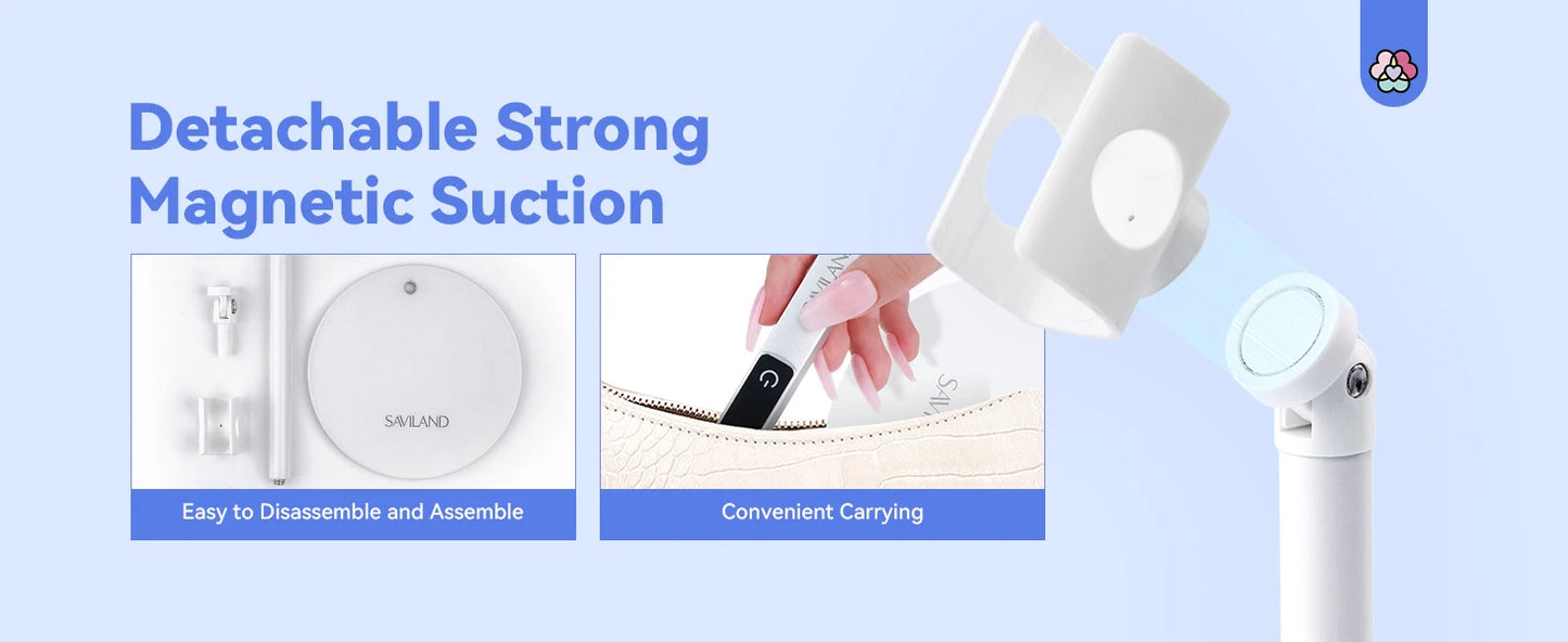 SAVILAND Rechargeable UV LED Nail Lamp - Portable Mini Nail Dryer with Magnetic Stand & LCD Timer