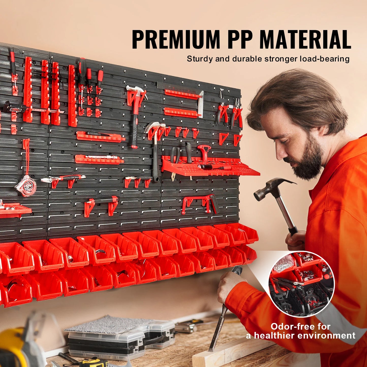 Wall Mounted Storage Bins - 30/48 Piece Parts Organizer Rack with Panels & Hooks for Garage Workshop