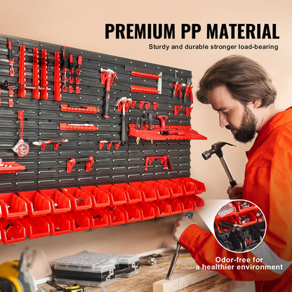 Wall Mounted Storage Bins - 30/48 Piece Parts Organizer Rack with Panels & Hooks for Garage Workshop