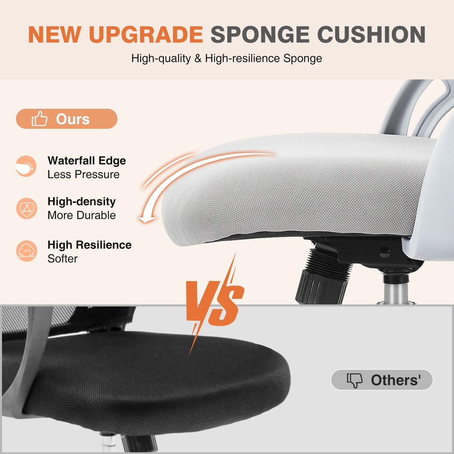 Ergonomic Mesh Office Chair, No Headrest, Adjustable Height & Armrests
