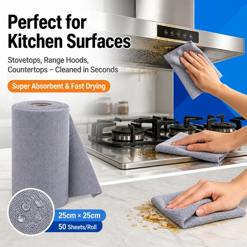 Non-Stick Microfiber Kitchen Cleaning Cloths – 50-Pack Tear-Off Roll
