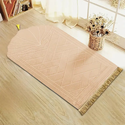 Premium Embossed Prayer Mat with Tassels - Soft Thickened Sponge, Portable & Lightweight