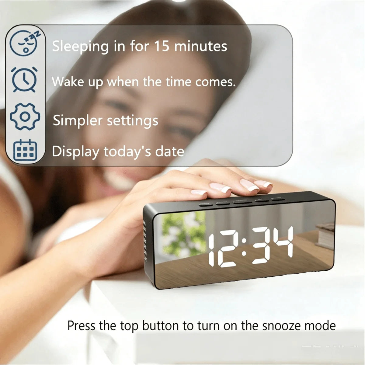 Digital Alarm Clock with Adjustable Brightness, Date & Temperature