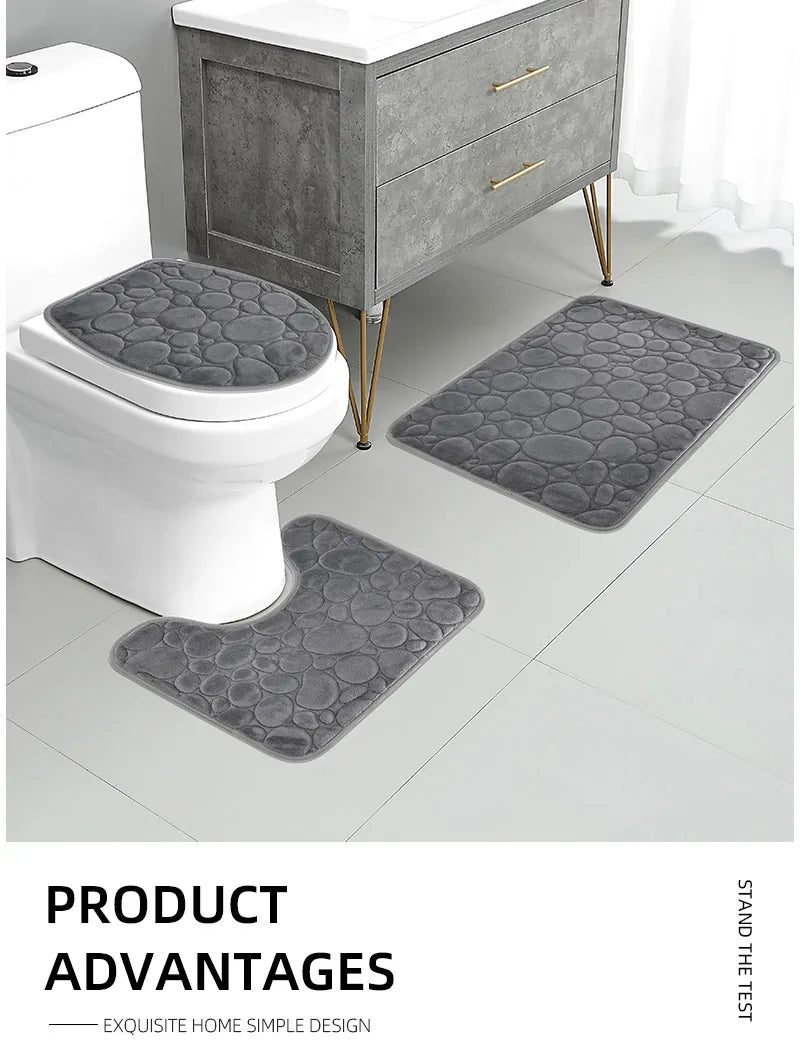 Microfiber Bathroom Mat Set — Non-Slip, Water-Absorbent (3 Pcs)