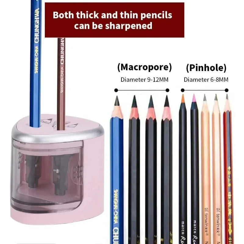 Dual-Hole Electric Pencil Sharpener — Auto, Fast & Quiet