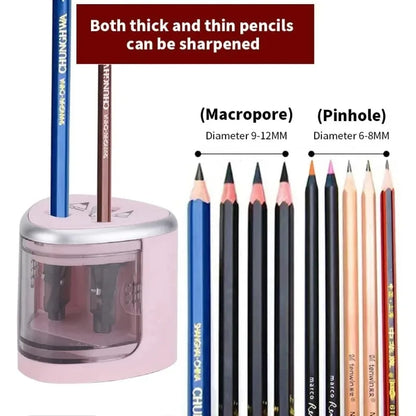 Dual-Hole Electric Pencil Sharpener — Auto, Fast & Quiet