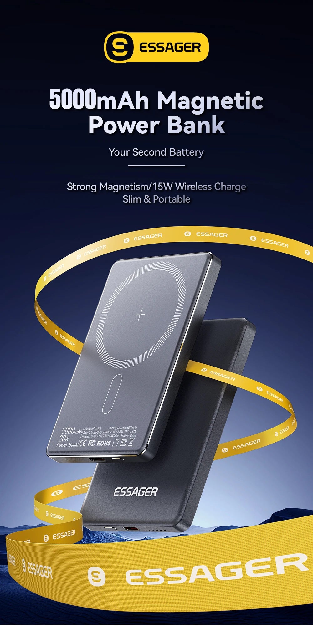 5000mAh Wireless Power Bank - Slim Design, 20W MagSafe Compatible Fast Charging - Flexivo