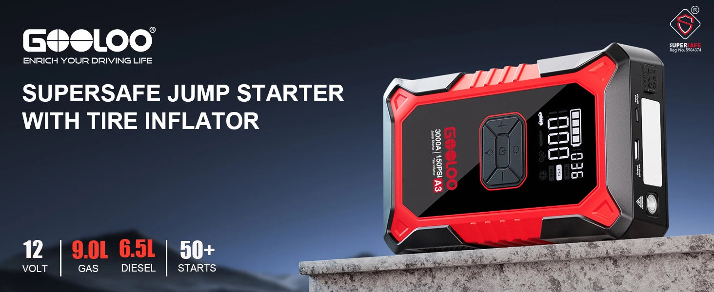 Jump Starter & Air Compressor — 3000A Peak, 12000mAh, 150PSI for Gas & Diesel Engines - Flexivo