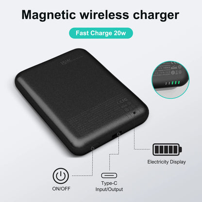 5000mAh Magnetic Wireless Power Bank - 20W Fast Charging Portable Charger for iPhone 16/15/14/13/12