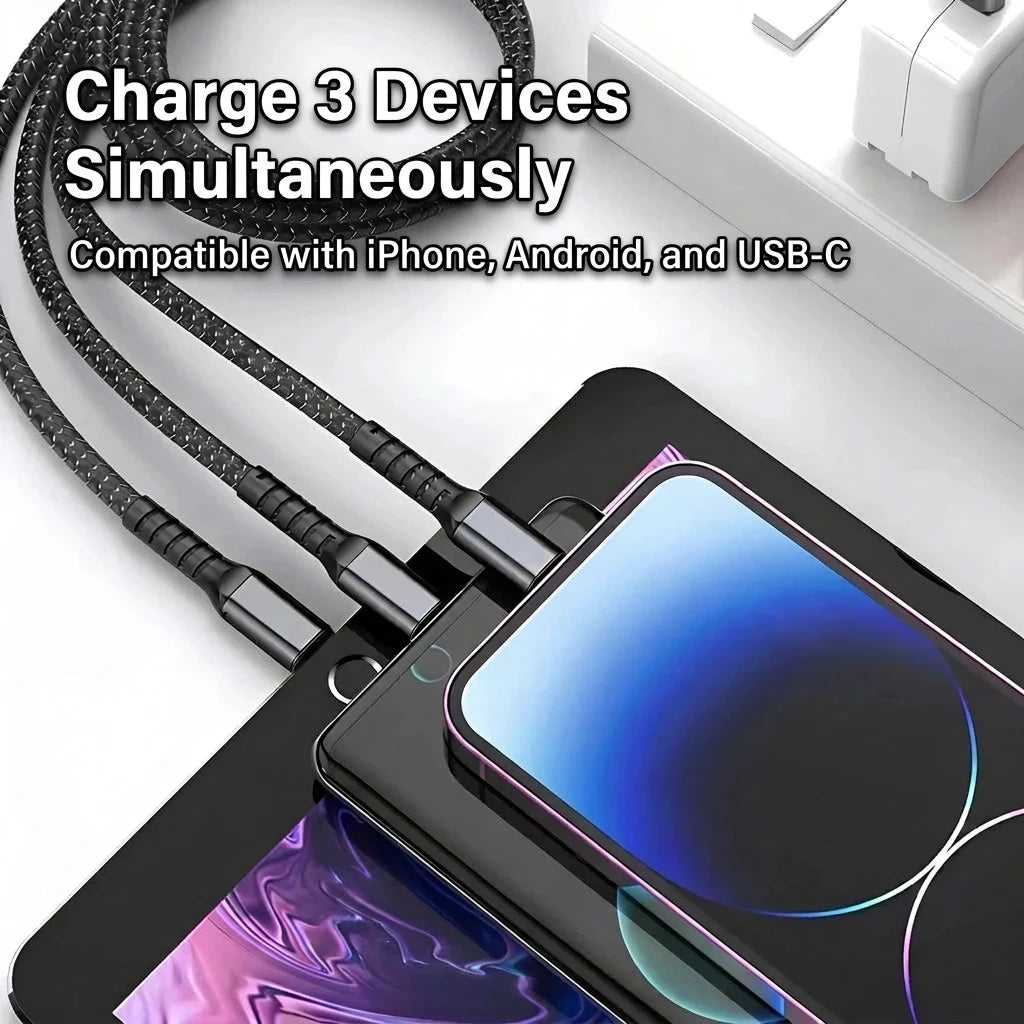 3-in-1 Braided USB Charging Cable - 47.2 in