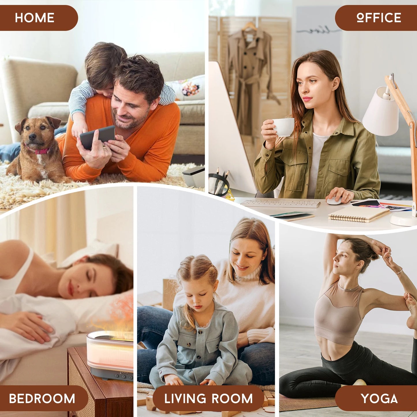 Sejoy Flame Aroma Diffuser - Essential Oil Humidifier with LED Light for Home