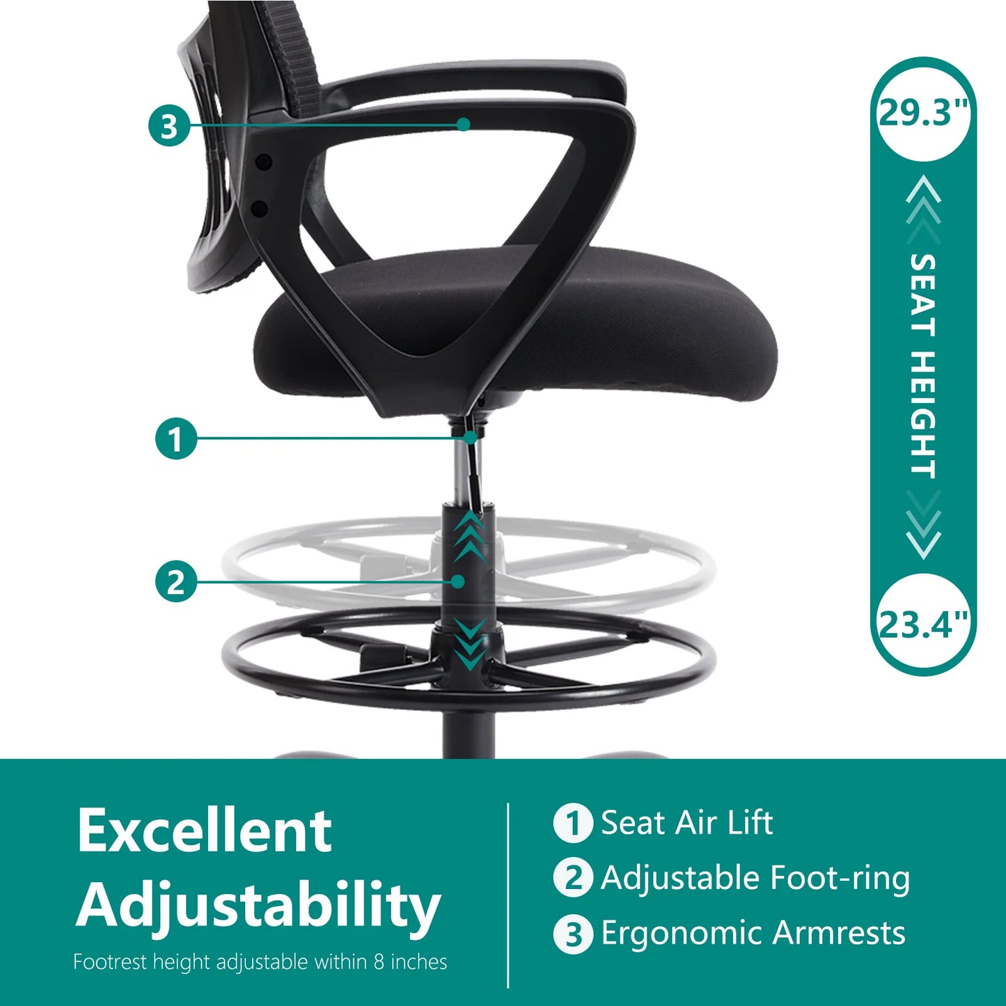 Ergonomic Mesh Office Chair, No Headrest, Adjustable Height & Armrests