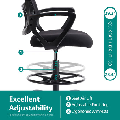 Ergonomic Mesh Office Chair, No Headrest, Adjustable Height & Armrests