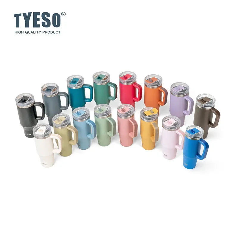 TYESO Vacuum Insulated Travel Mug with Handle & Straw - 900ml & 1200ml