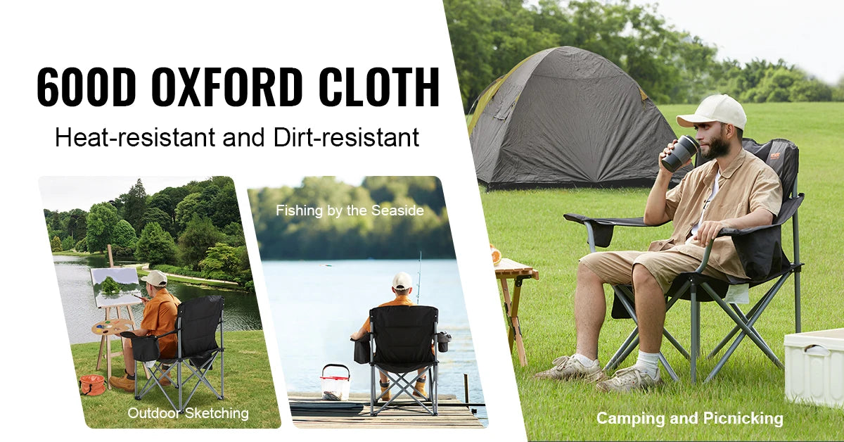 Portable Camping Folding Chair – 350lb Capacity, Padded Arms & 3 Storage Bags