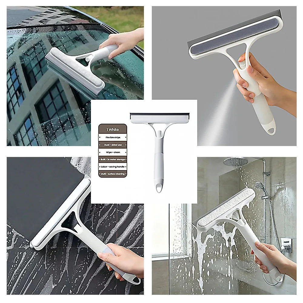 3-in-1 Glass Wiper with Spray Bottle — Scrub, Spray & Squeegee