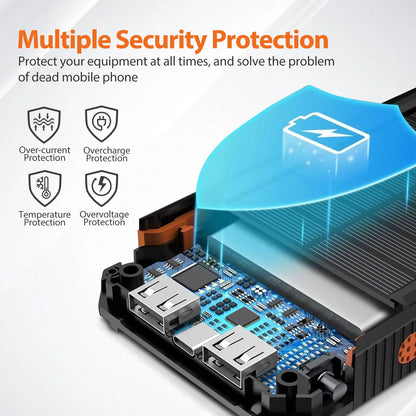 20000mAh Solar Power Bank - Waterproof Portable Charger with Dual USB Ports & LED Flashlight