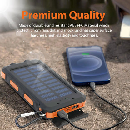 20000mAh Solar Power Bank - Waterproof Portable Charger with Dual USB Ports & LED Flashlight