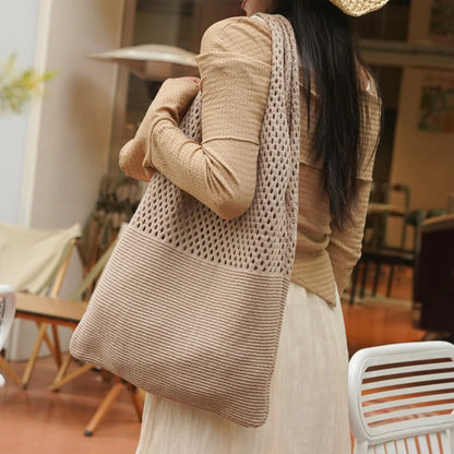 Crochet Tote Bag - Handwoven Hollow Knit Handbag for Women