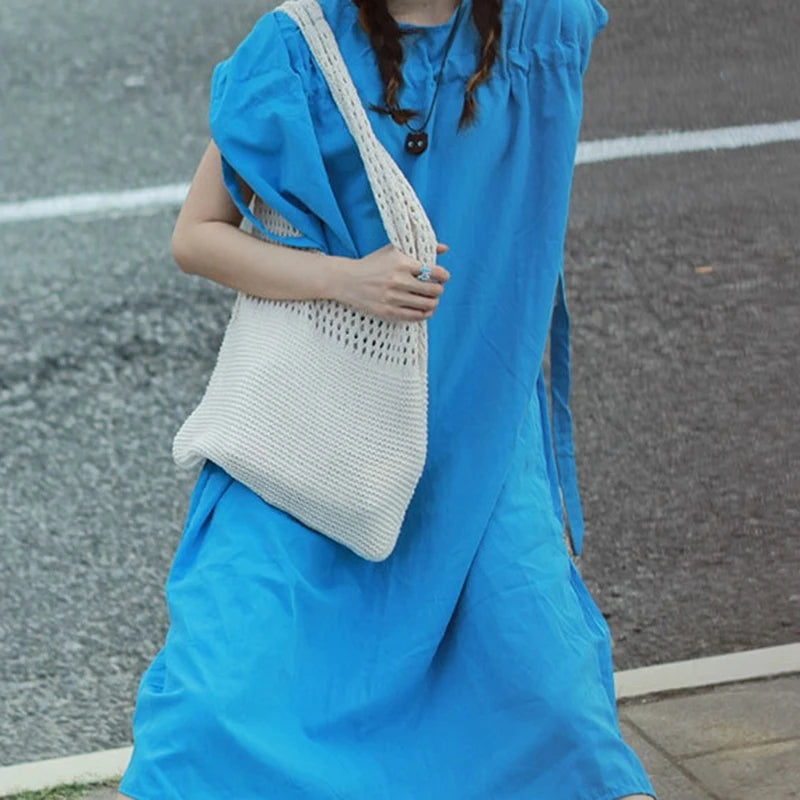 Crochet Tote Bag - Handwoven Hollow Knit Handbag for Women