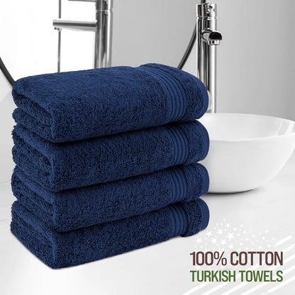 Turkish 100% Cotton Hand Towels – Set of 4, Navy Blue