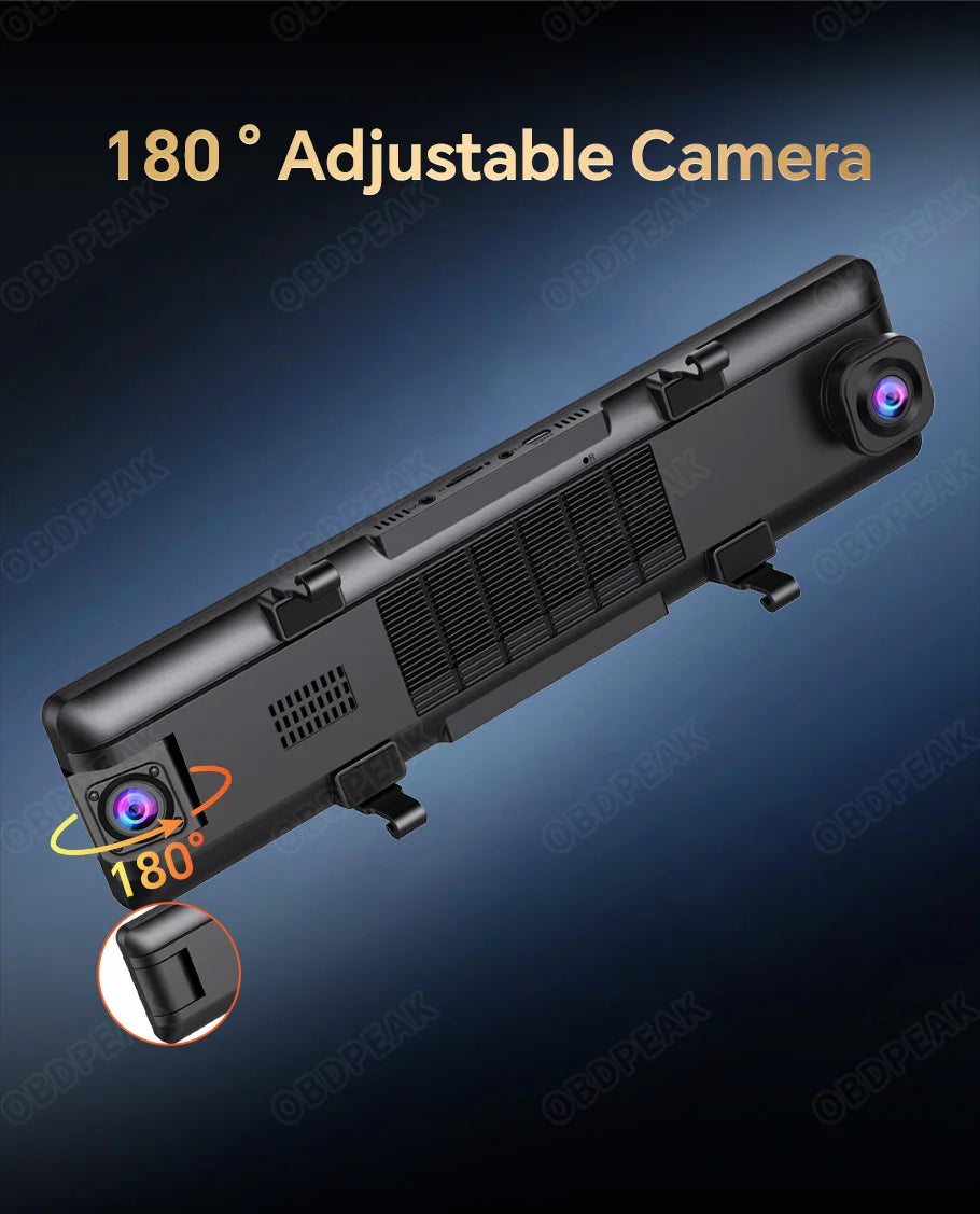 4K WiFi 3-Channel Dash Cam - 11.26" Rearview Mirror with Front, Rear & Interior Cameras