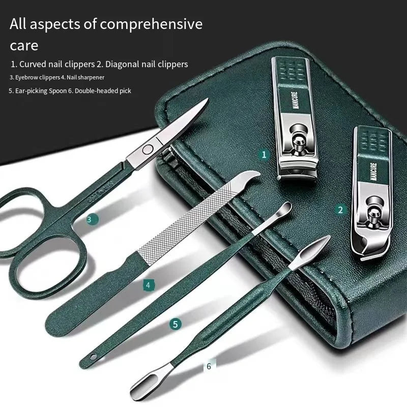 Stainless Steel Nail Clipper Set - 6-Piece Manicure & Pedicure Kit