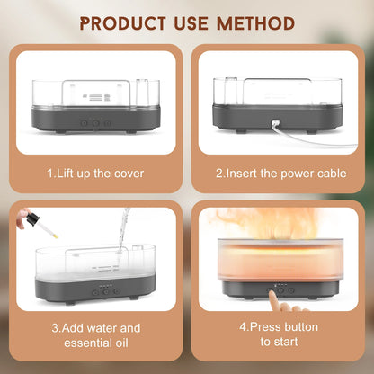 Sejoy Flame Aroma Diffuser - Essential Oil Humidifier with LED Light for Home