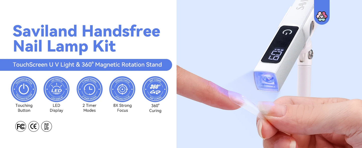 SAVILAND Rechargeable UV LED Nail Lamp - Portable Mini Nail Dryer with Magnetic Stand & LCD Timer