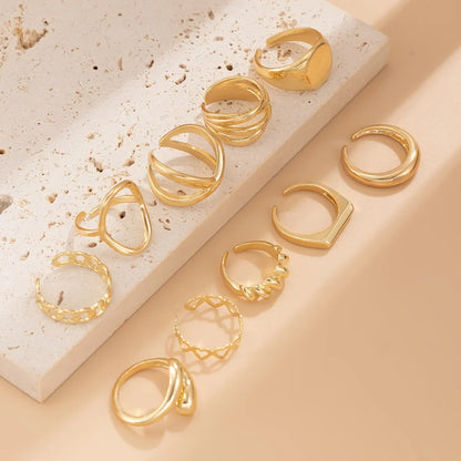 10-Piece Geometric Ring Set - Gold & Silver Stainless Steel Cuff Rings