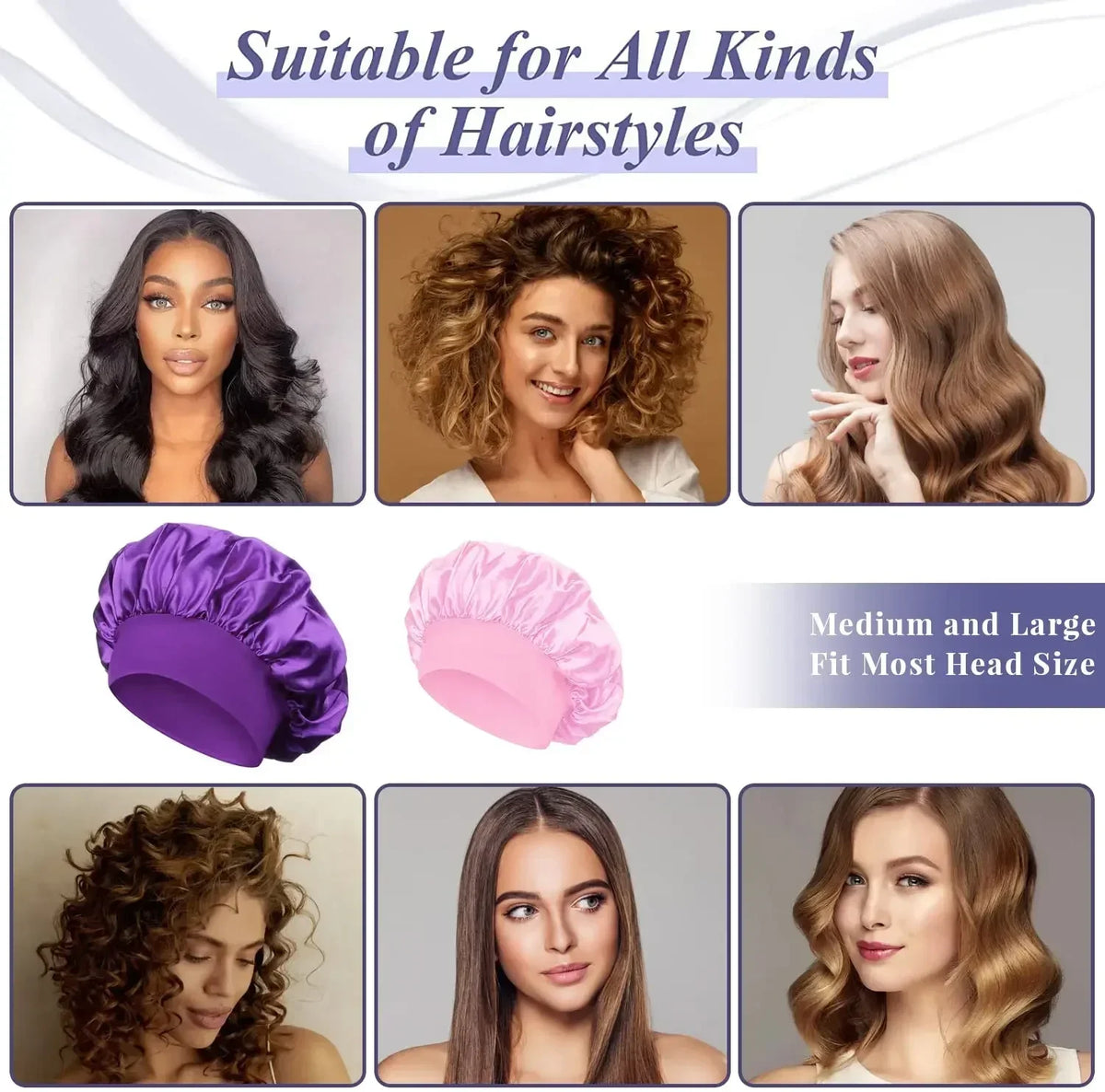 Satin Sleep Bonnet with Wide Elastic Band