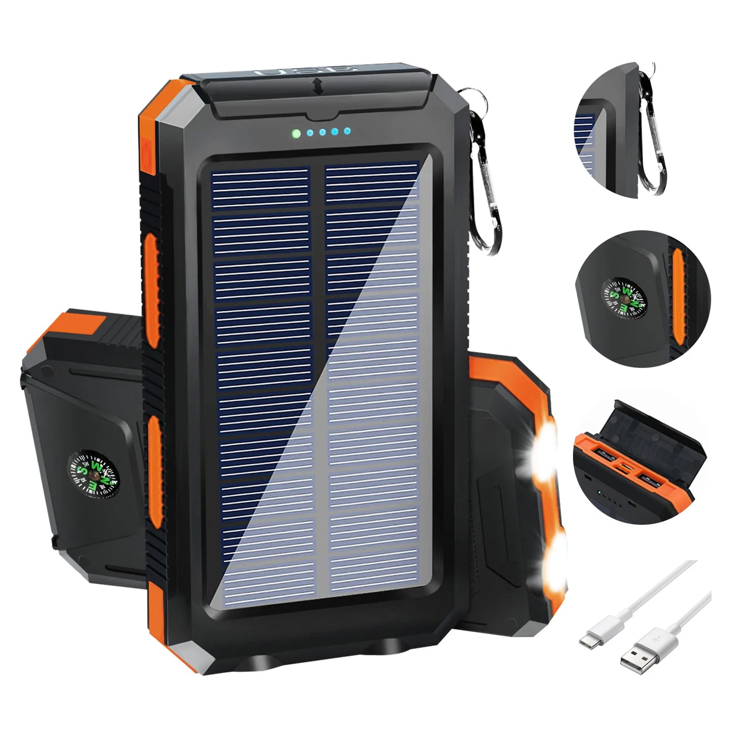 20000mAh Solar Power Bank - Waterproof Portable Charger with Dual USB Ports & LED Flashlight