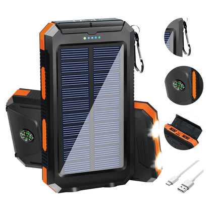 20000mAh Solar Power Bank - Waterproof Portable Charger with Dual USB Ports & LED Flashlight
