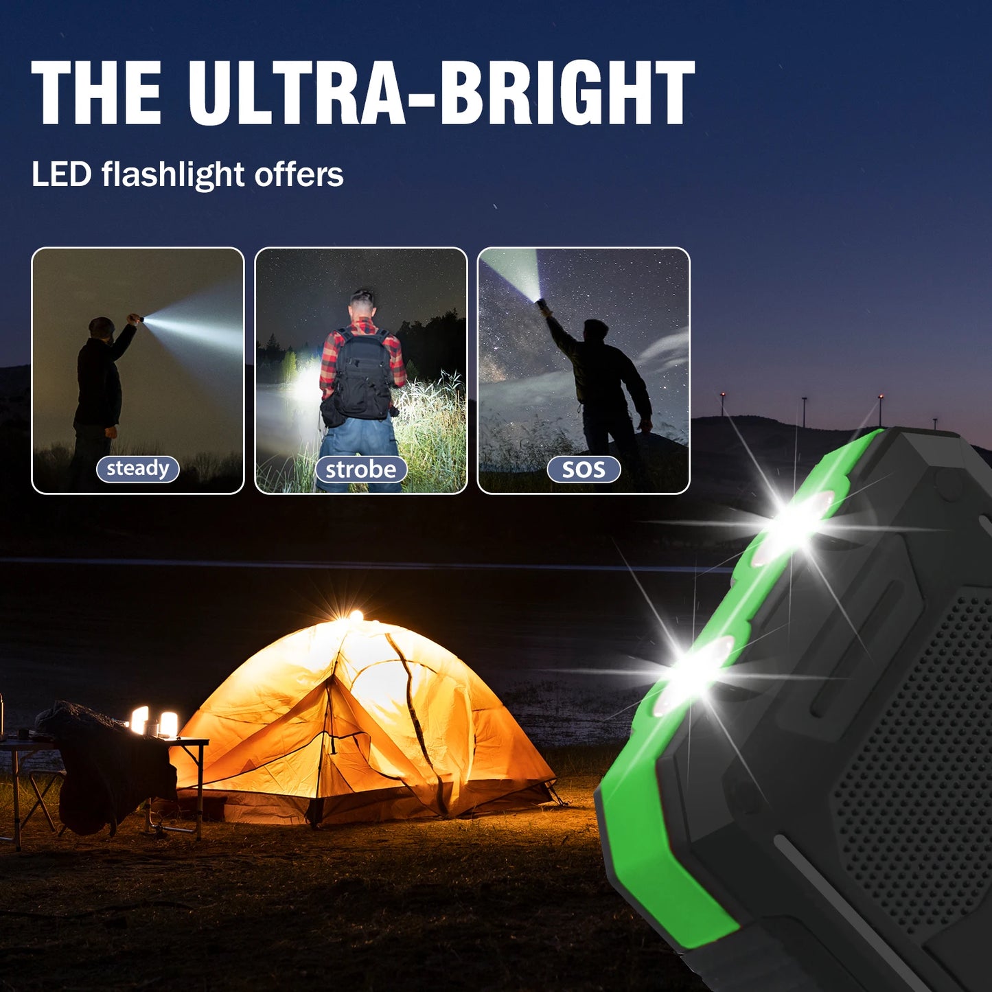 20,000mAh Solar Power Bank with LED Flashlight & Compass