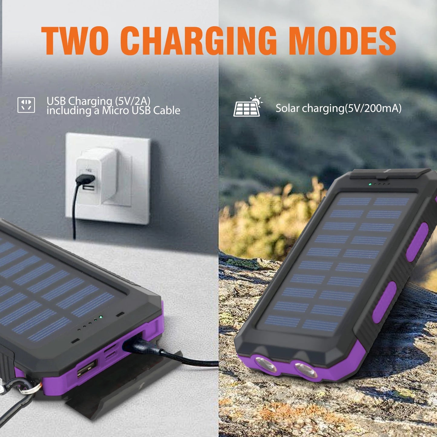 20,000mAh Solar Power Bank with LED Flashlight & Compass
