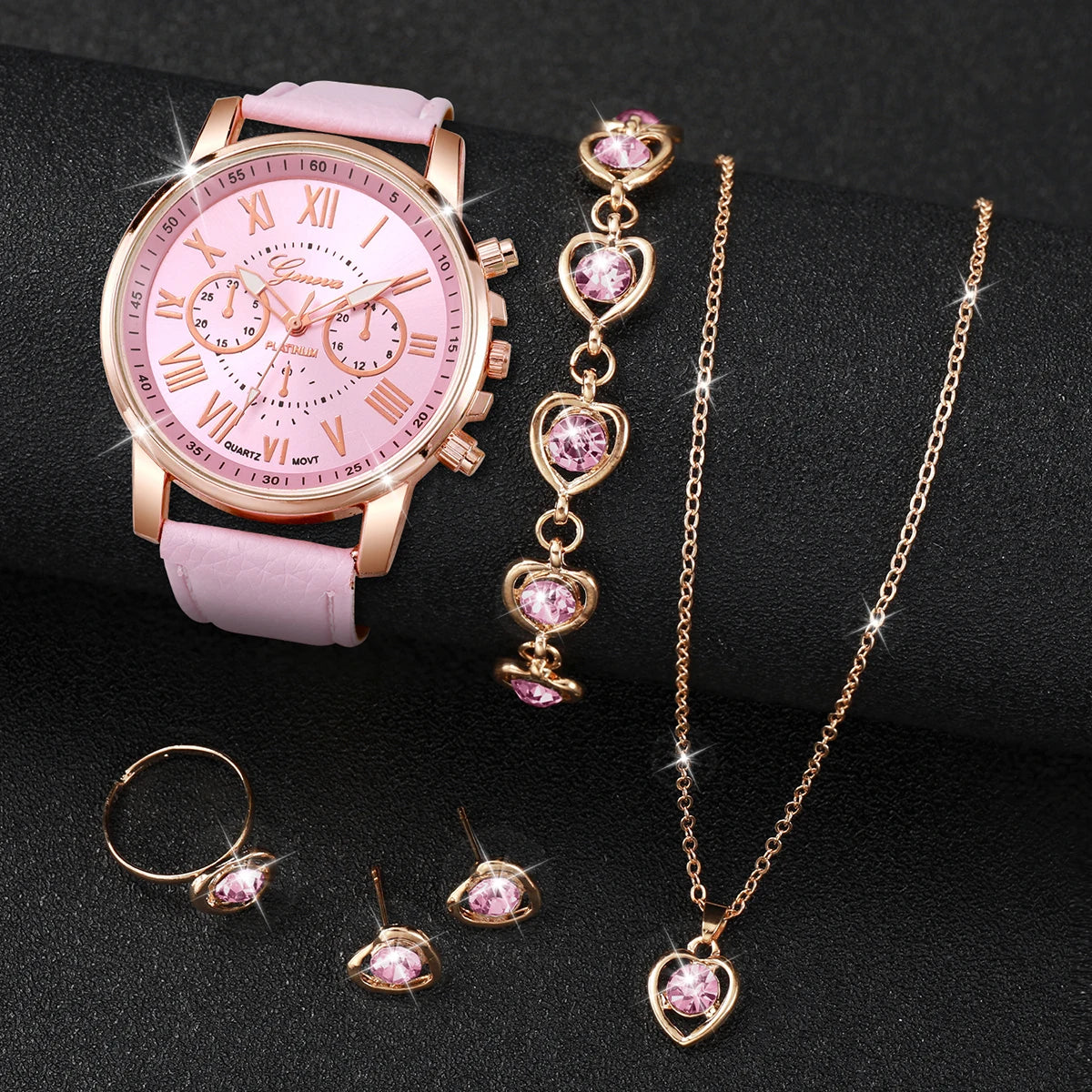 Women's Quartz Watch & Heart Jewelry Set